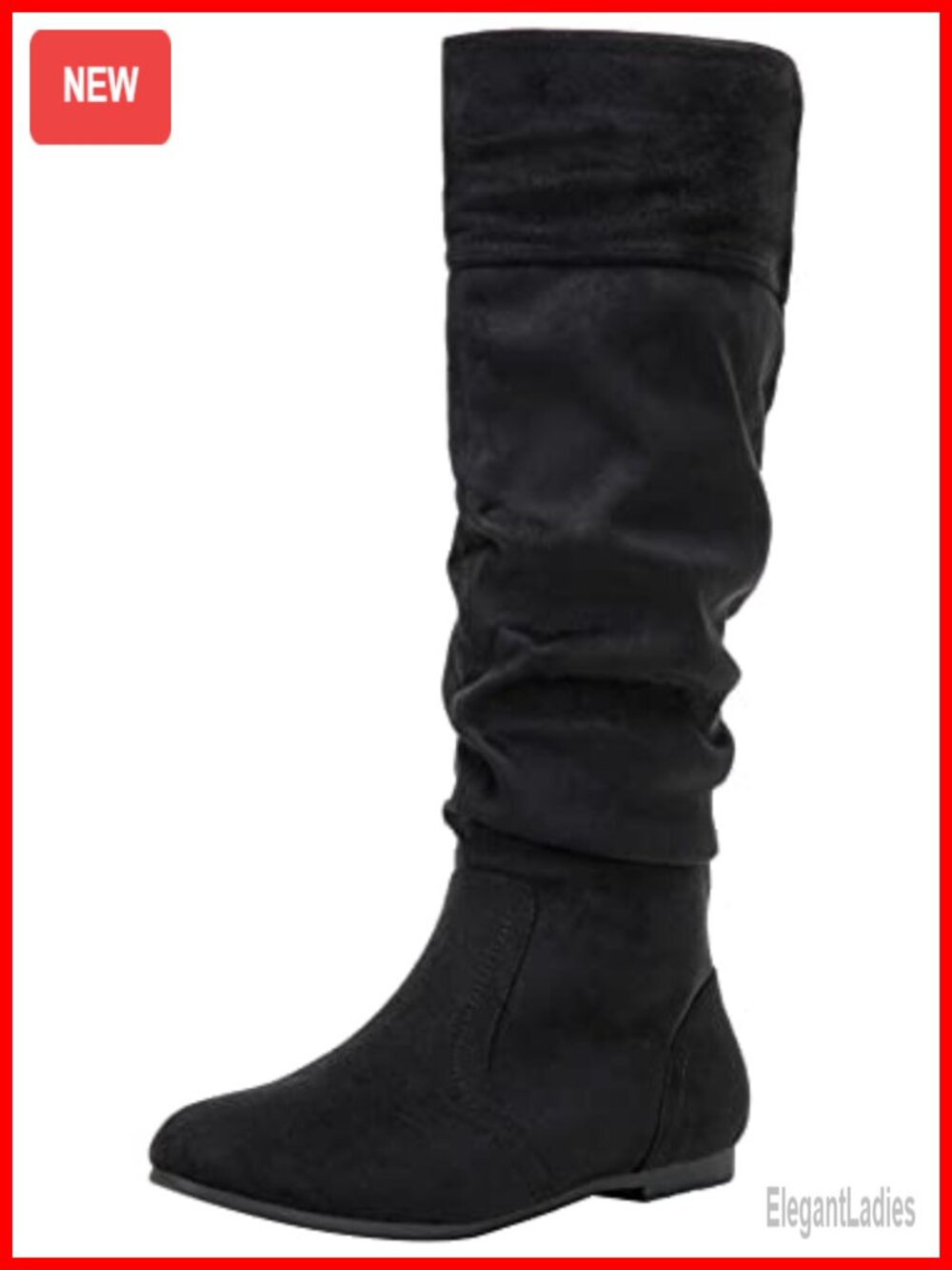 Womens Knee High Slouch Boots Suede Flat Round Toe Tall Side Zip Boot